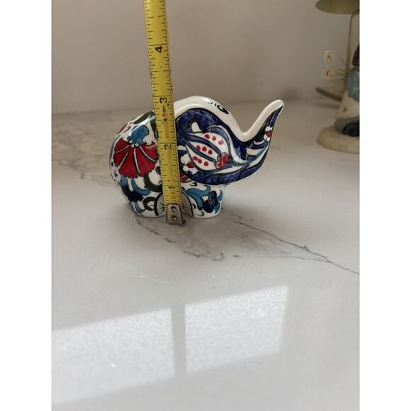 Hand Made Ceramic Elephant Floral Blue Red Green 5 in - Picture 9 of 9